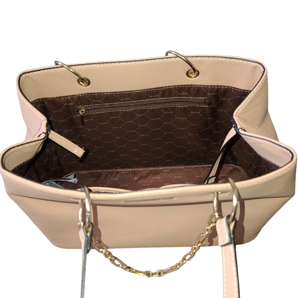 ALDO Vegan Leather Tote With Gold Chain Detail Tan Purse - Picture 8 of 16